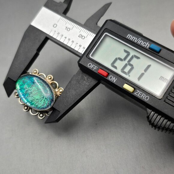 925 Sterling Silver Plt Dichroic Glass Ring Size 8.5 Blue Bezel Setting - Picture 10 of 13